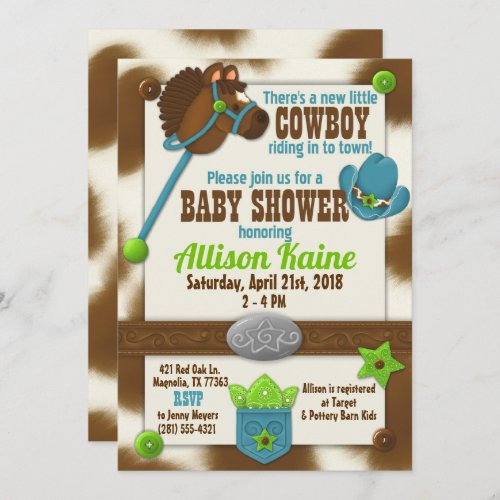 Cupcake Cowboy Baby Boy Shower Invitation