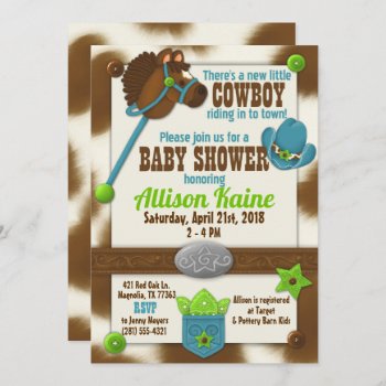 Cupcake Cowboy Baby Boy Shower Invitation by JustBeeNMeBoutique at Zazzle