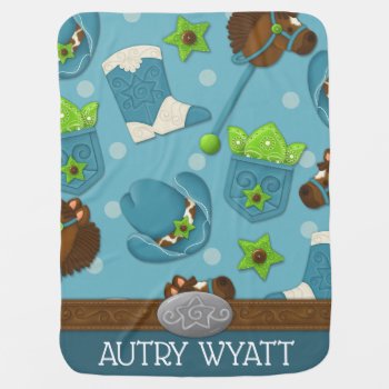 Cupcake Cowboy Personalized Baby Blanket by JustBeeNMeBoutique at Zazzle