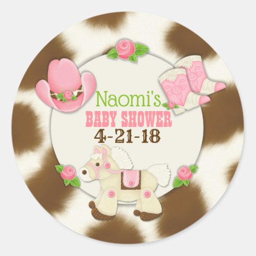 Cupcake Cowgirl Baby Girl Shower Stickers