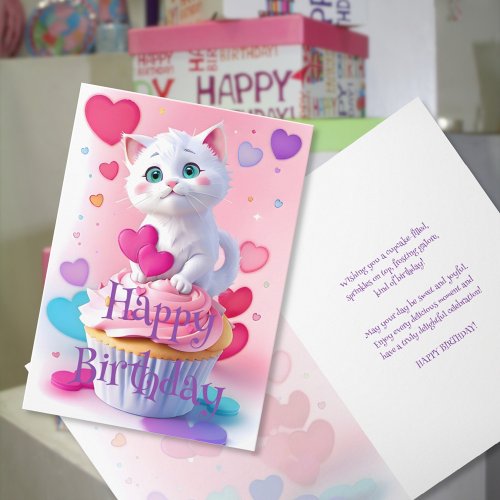 Cupcake Cuddles Fun Adorable Kitten Birthday  Card