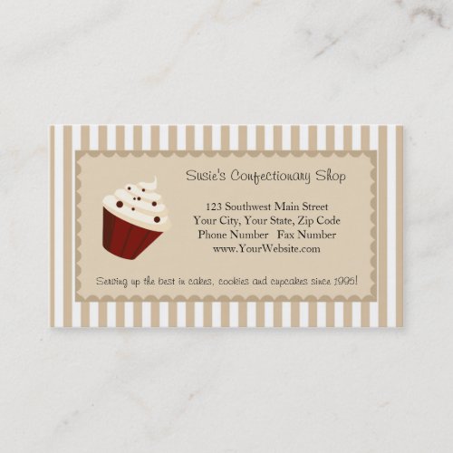 Cupcake Custom Logo, Soft Mocha Stripes Business Cards