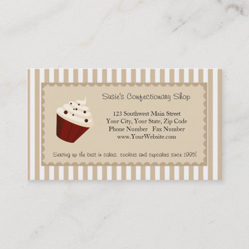 Customizable Cupcake Custom Logo, Soft Mocha Stripes Business Cards
