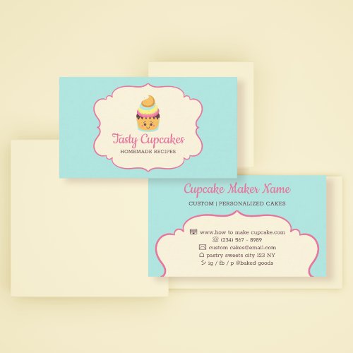 Cupcake Cute Baker tasty cook pink teal sweet Business Card