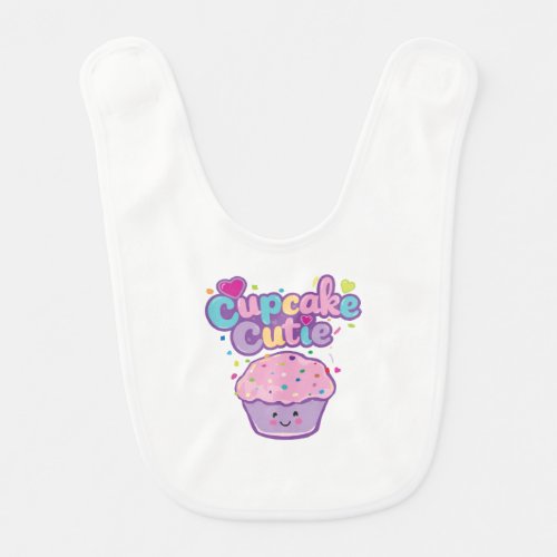 Cupcake Cutie Kawaii Style Confetti, Dots Hearts  Baby Bib