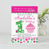 Cupcake Cutie Pie (Pink & Green) First Birthday Invitation (Standing Front)