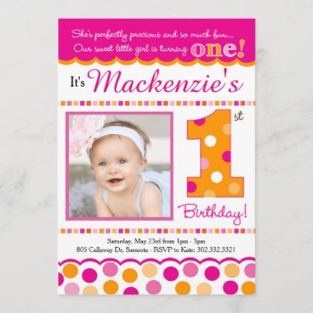 Cupcake Cutie Pie (pink & Orange) First Birthday Invitation by modernmaryella at Zazzle