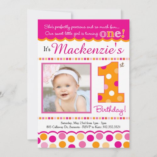 Cupcake Cutie Pie Pink  Orange First Birthday Invitation