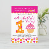 Cupcake Cutie Pie (Pink & Orange) First Birthday Invitation (Standing Front)