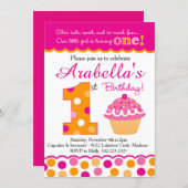 Cupcake Cutie Pie (Pink & Orange) First Birthday Invitation (Front/Back)