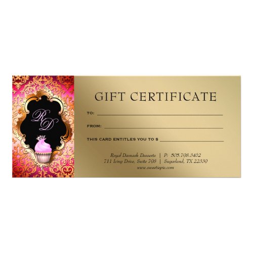 Cupcake Damask Gift Certificate Pink Gold