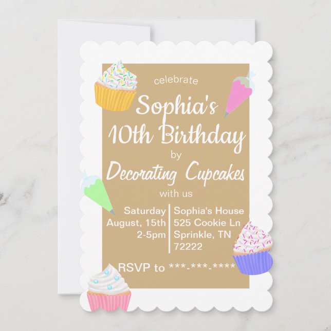 Cupcake Decorating Birthday Invitation (Front)