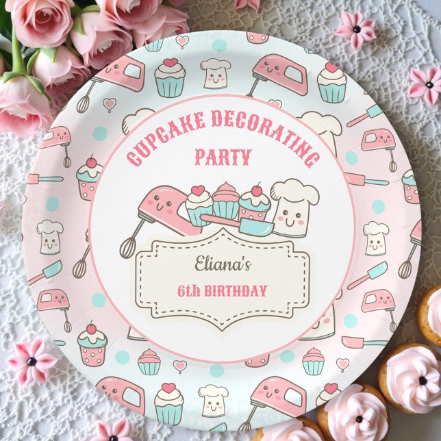 Cupcake Decorating Cute Baking Party Girl Birthday Paper Plates (Cupcake Decorating Cute Baking Party Girl Birthday Paper Plates)