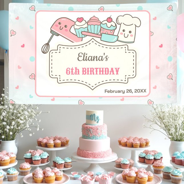 Cupcake Decorating Girl Baking Party Birthday Banner (Cupcake Decorating Girl Baking Party Birthday Banner)