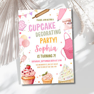 Cupcake Decorating Party Cooking Girl Birthday  Invitation