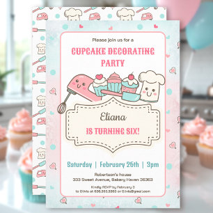 Cupcake Decorating Party Cute Baking Girl Birthday Invitation