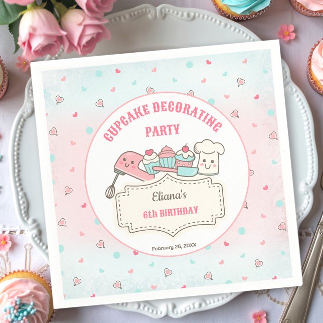 Cupcake Decorating Party Cute Baking Girl Birthday Napkins (Cupcake Decorating Party Cute Baking Girl Birthday Napkins)