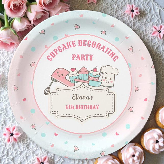 Cupcake Decorating Party Cute Baking Girl Birthday Paper Plates (Cupcake Decorating Party Cute Baking Girl Birthday Paper Plates)