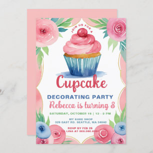 Cupcake Decorating Party Girl Birthday Invitation