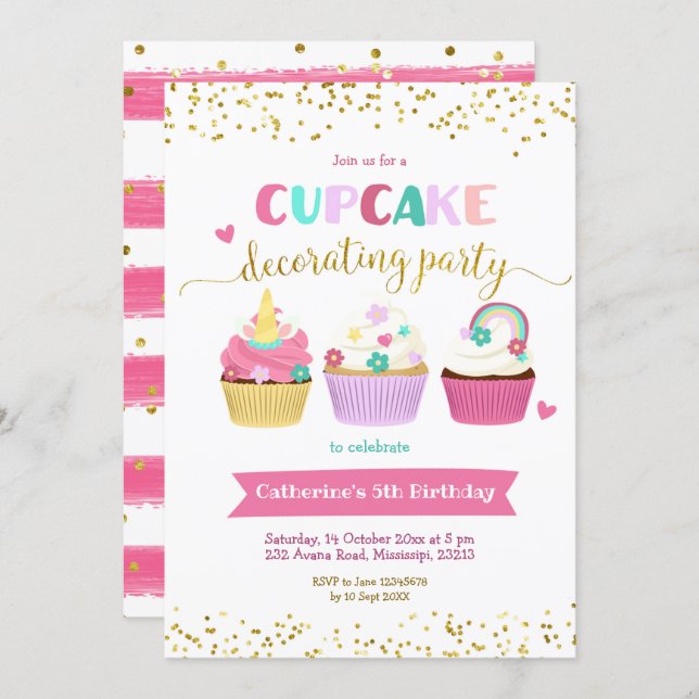 Cupcake Decorating Party Invitation (Front/Back)