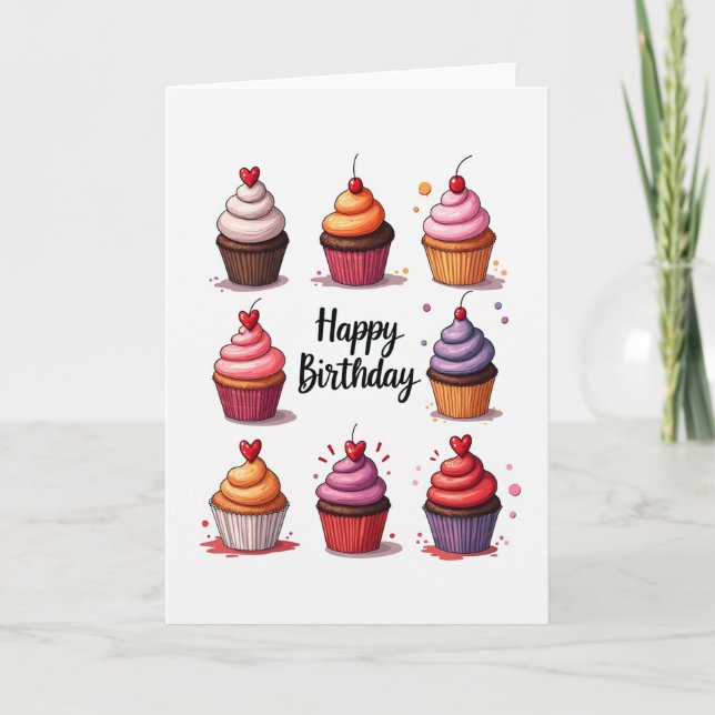 Cupcake Delight Birthday Card (Front)