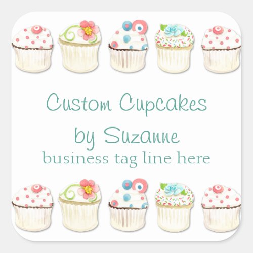 Cupcake Dessert Baking Bakery Business Identity Square Sticker
