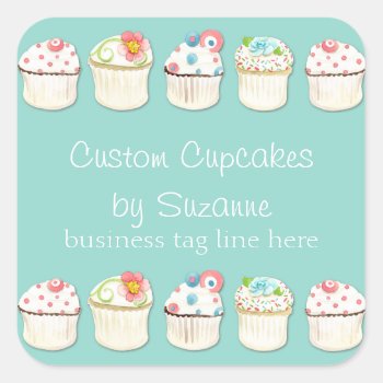 Cupcake Dessert Baking Bakery Business Identity Square Sticker by ModernStylePaperie at Zazzle