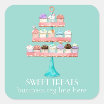 Cupcake Dessert Baking Bakery Business Package Square Sticker by ModernStylePaperie at Zazzle