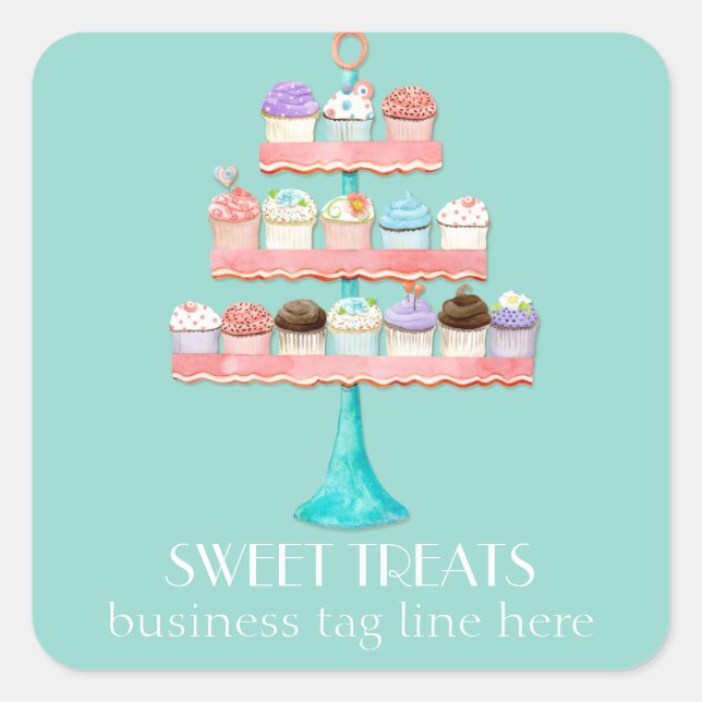 Cupcake Dessert Baking Bakery Business Package Square Sticker (Front)
