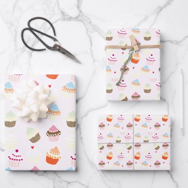Cupcake Dessert Baking Theme Wrapping Paper Sheets (Front)