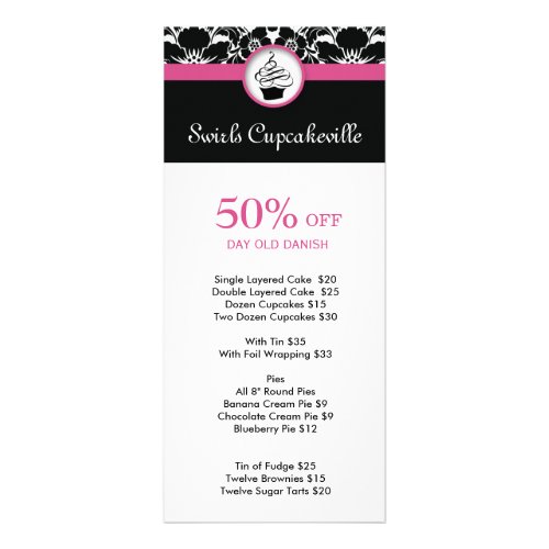 Cupcake Discount Loyalty Cards Floral Damask Pink