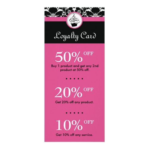 Cupcake Discount Loyalty Cards Flower Damask Pink