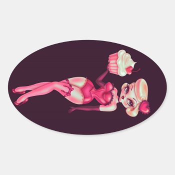 Cupcake Doll Oval Sticker by FluffShop at Zazzle