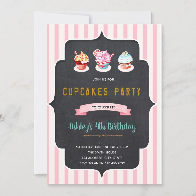 Cupcake donuts birthday party invitation (Front)