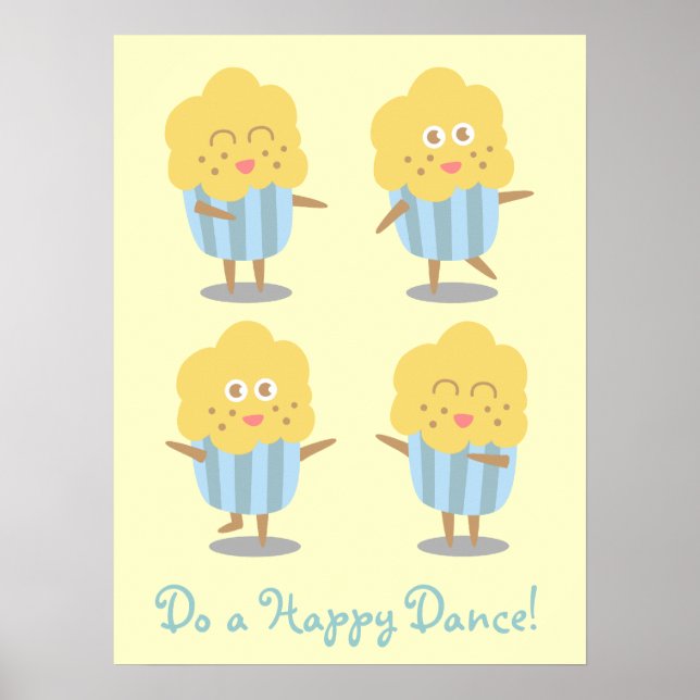 Cupcake Doodle: Kawaii Cupcake dancing happily Poster (Front)