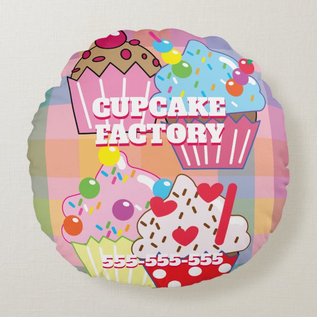 CUPCAKE FACTORY Menu Round Pillow (Front)