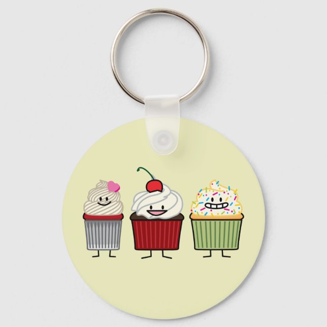 Cupcake family frosting sprinkles cherry cakes hea keychain (Front)