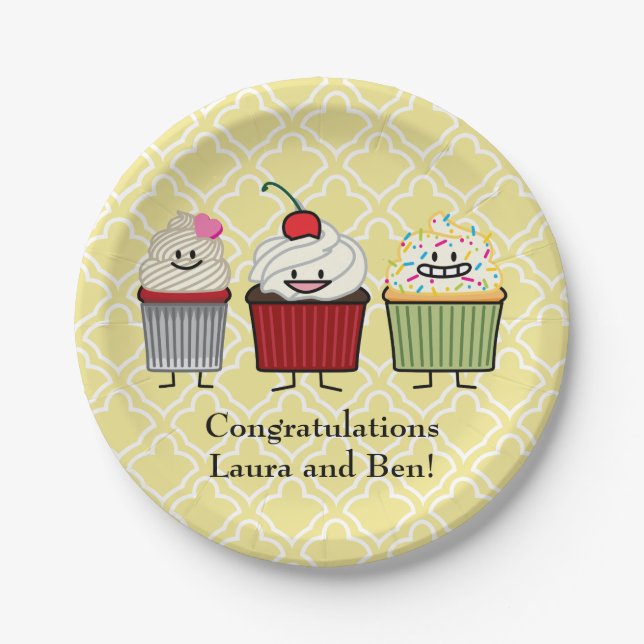 Cupcake family frosting sprinkles cherry cakes paper plates (Front)