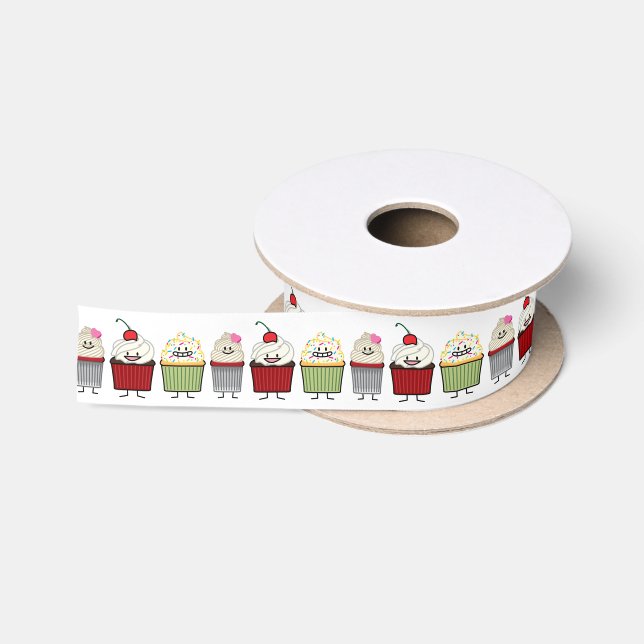 Cupcake family frosting sprinkles cherry cakes satin ribbon (Spool)
