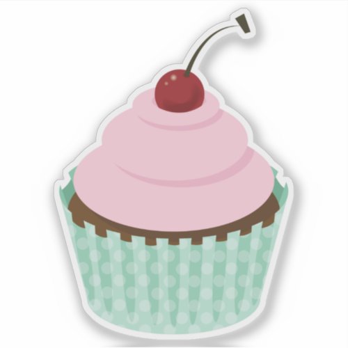 Cupcake Fancy Pink Cherry Birthday Cake Sticker