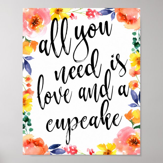 Cupcake Favors 8x10 Floral Watercolor Sign (Front)