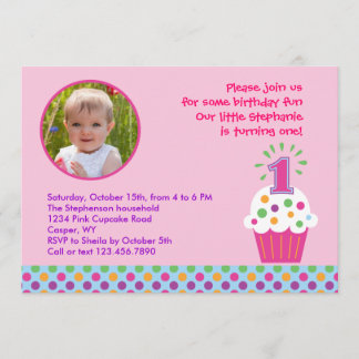 Cupcake First Birthday Party Photo Invitation