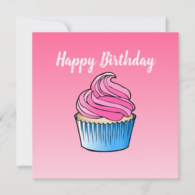 Cupcake Flat Greeting Birthday Card (Front)