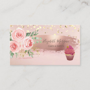 Cupcake, Flower,Gold Confetti, Brush Stroke   Business Card