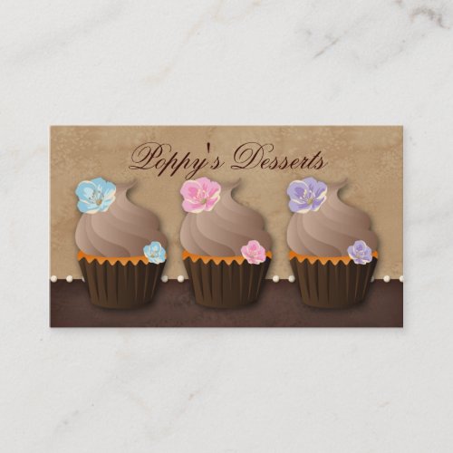 Cupcake Business Card Flower Pink Blue Purple