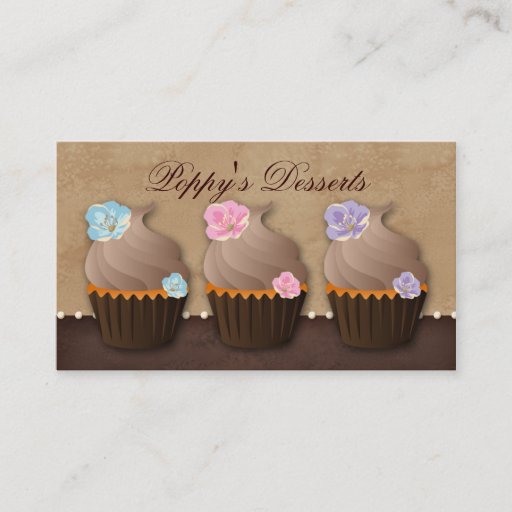 Customizable Cupcake Business Card Flower Pink Blue Purple