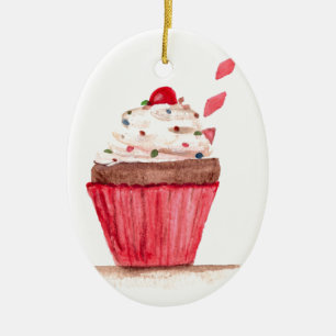 Cupcake food cake baker sweet food pink cute ceramic ornament