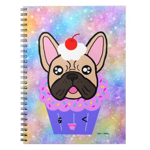 Cupcake French Bulldog Cute Rainbow Sparkle Notebook