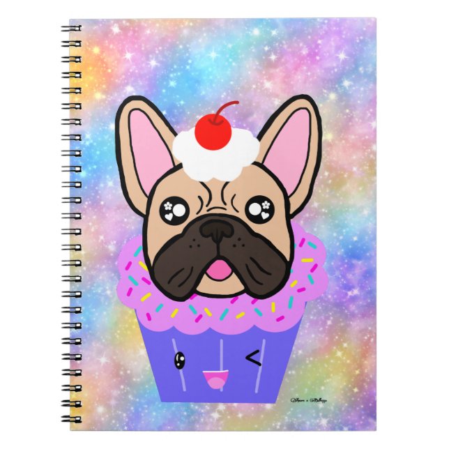 Cupcake French Bulldog Cute Rainbow Sparkle Notebook (Front)