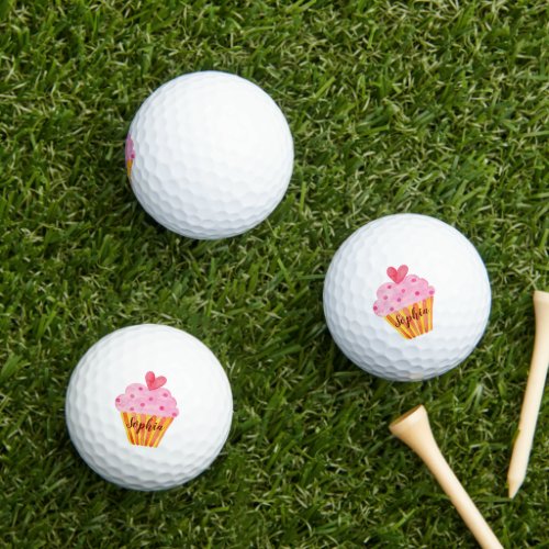 Cupcake fun pink NAME gift golf balls